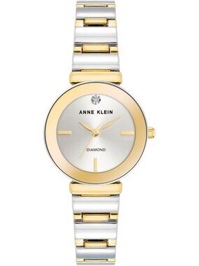 Women's Two Tone Genuine Diamond Dial Adjustable Bracelet Quartz Wrist Watch